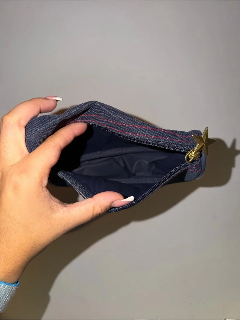 Navy Toiletry Pouch with Red Contrast Stitching